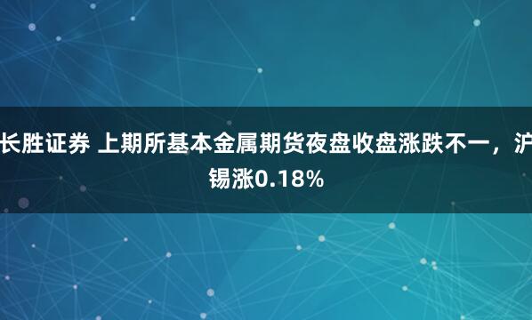 长胜证券 上期所基本金属期货夜盘收盘涨跌不一，沪锡涨0.18%